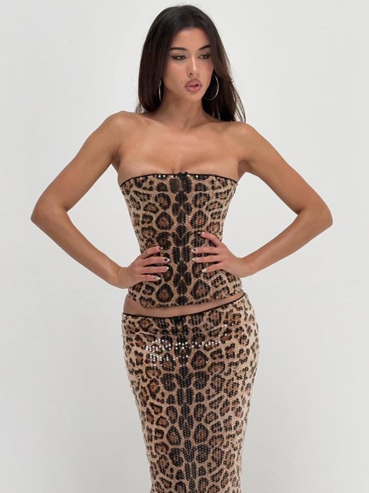 Strapless Bra Backless - Mozision Sparkle Leopard Print Two Piece