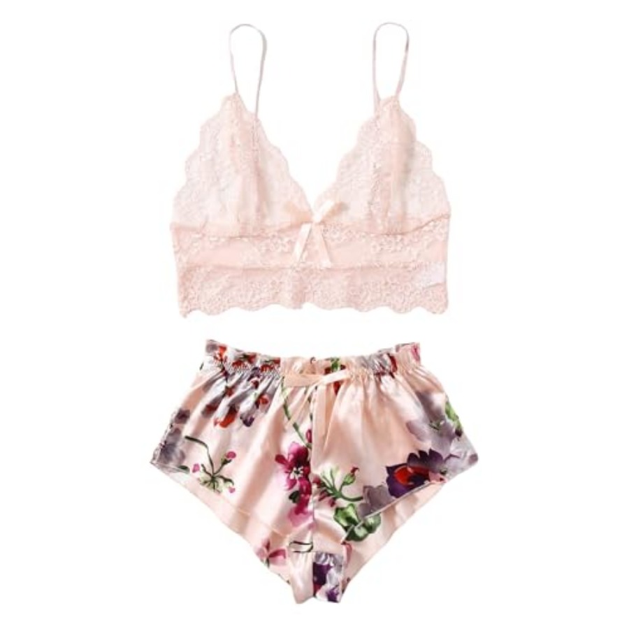 Cami Top Lace - Women's 2 Pcs Lingerie Floral Lace
