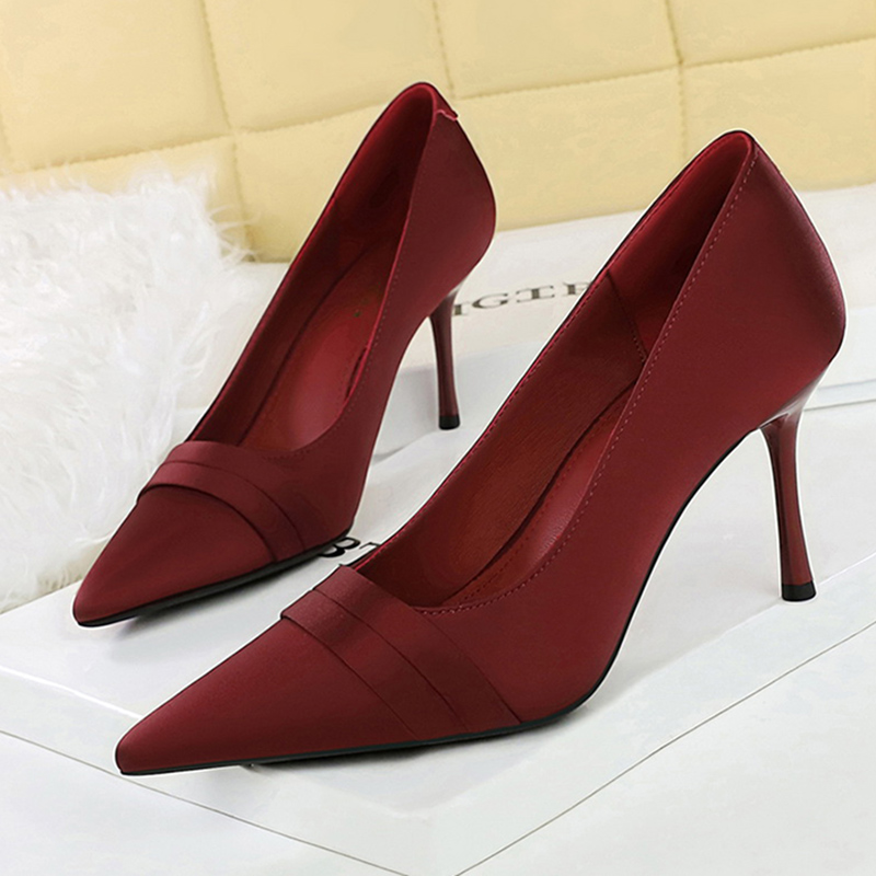 Women Elegant Burgundy 8cm Hig - Slip Dress Satin ulasan dan harga